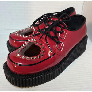 Demonia Creeper-108 in Red Patent/PVC Platform Shoes Women Size 10 Spiked Heart